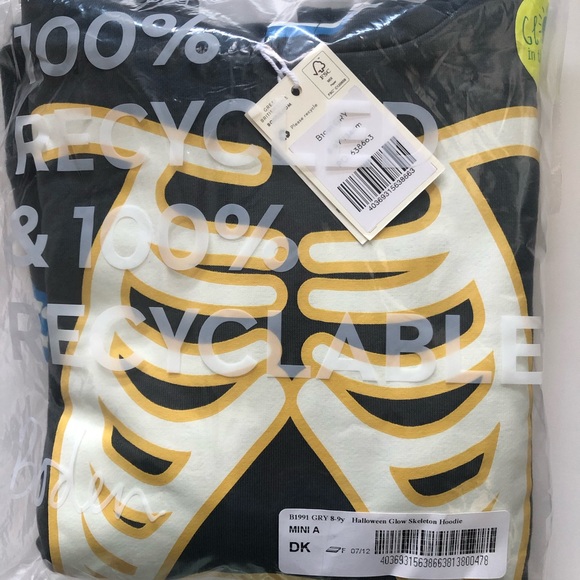 Like New Mini Boden Glow Print Skeleton Hoodie Costume Halloween Skull VTG Style - Picture 13 of 13